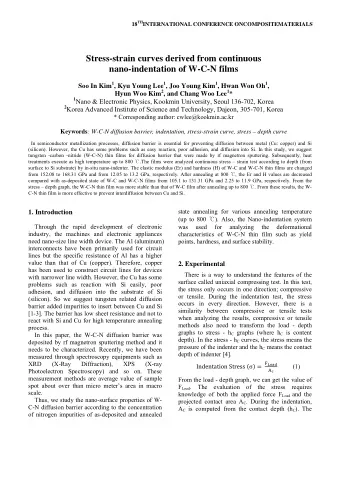 Stress-strain curves derived from continuous nano-indentation of W-C-N films Soo In Kim 1 , Kyu