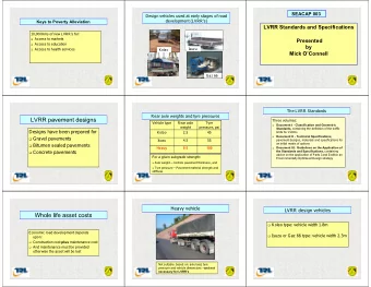LVRR Standards and Specifications  10,000Kms of new LVRRs for:  Access to markets  Presented