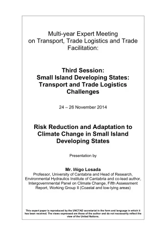 Multi-year Expert Meeting  on Transport, Trade Logistics and Trade  Facilitation: Third Session: