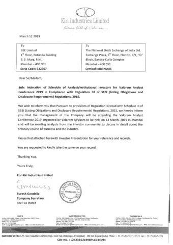 G \ ; 9, \~  LAtJl_.s,  Suresh Gondalia  Company Secretary End: as stated  DYES  INTERMEDIATES