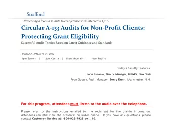 Circular A  133 Audits for Non  Profit Clients: Protecting Grant Eligibility Successful Audit