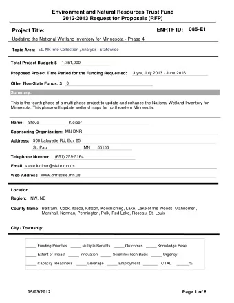 Environment and Natural Resources Trust Fund  2012-2013 Request for Proposals (RFP)  085-E1  ENRTF