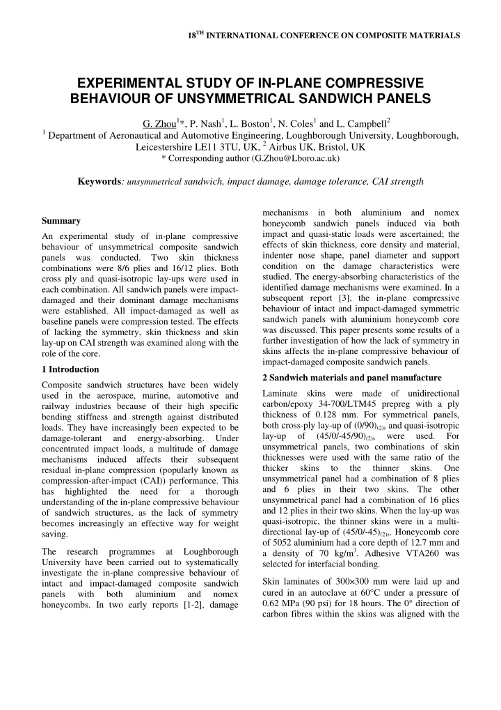 experimental study of in plane compressive behaviour of