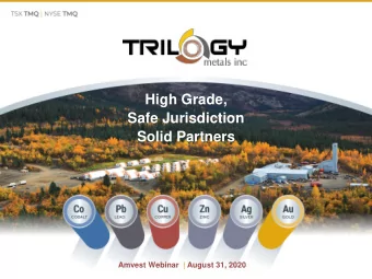 High Grade,  Safe Jurisdiction  Solid Partners  Amvest Webinar | August 31, 2020  TSX, NYSE | TMQ