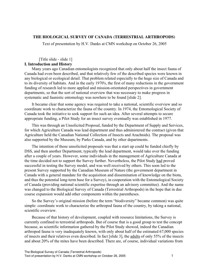 the biological survey of canada terrestrial arthropods