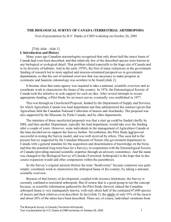 THE BIOLOGICAL SURVEY OF CANADA (TERRESTRIAL ARTHROPODS)  Text of presentation by H.V. Danks at CMN