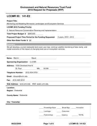 LCCMR ID: 141-E2  Project Title:  Monitoring and Modeling Minnesota Landscapes and Ecosystem