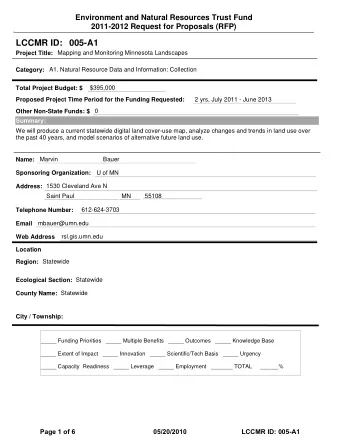 LCCMR ID: 005-A1  Project Title:  Mapping and Monitoring Minnesota Landscapes  Category:  A1.