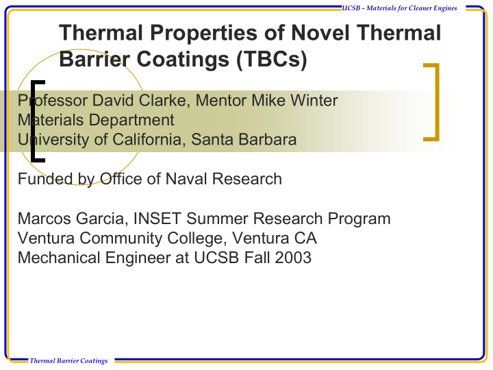 thermal properties of novel thermal barrier coatings tbcs
