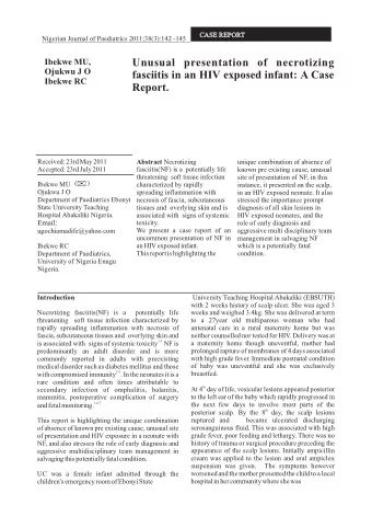 Unusual presentation of necrotizing  OjukwuJO  fasciitis in an HIV exposed infant: A Case