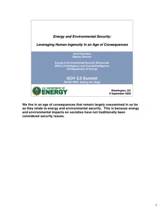 GOV 2.0 Summit  RAPID FIRE: Setting the Stage  Washington, DC  Washington, DC  9 September 2009  9