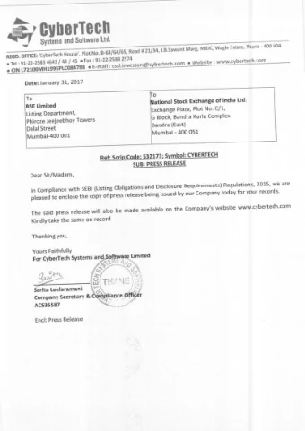 CyberTech Total Income for Q3FY17was Rs 249.7 million; Up 26.0% Y  o  Y basis Mumbai, India