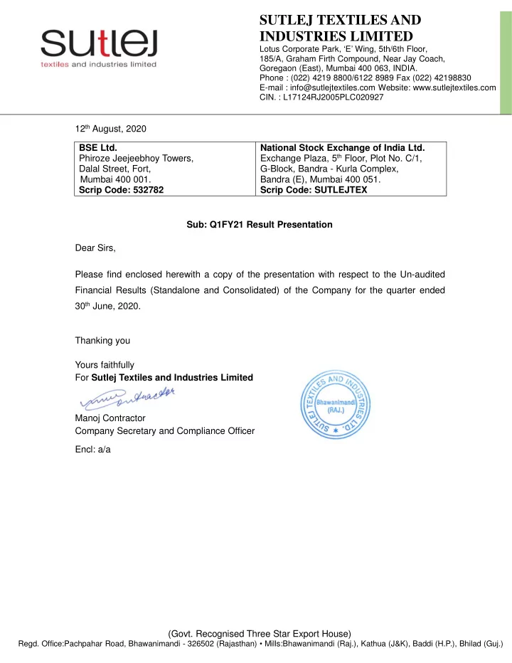 sutlej textiles and industries limited