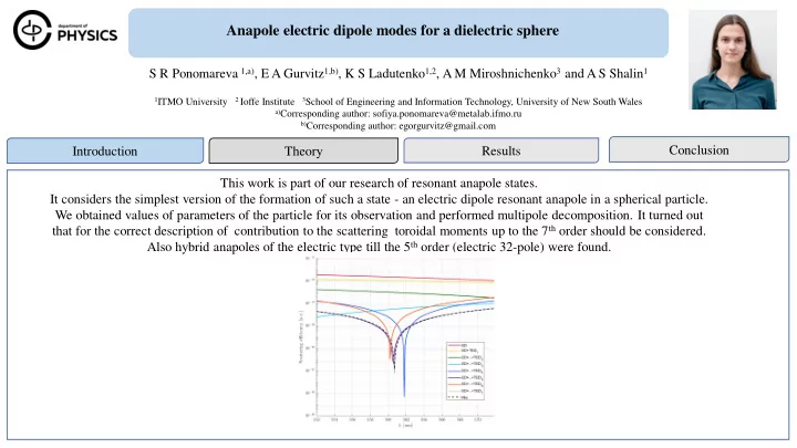 anapole electric dipole modes for a dielectric sphere