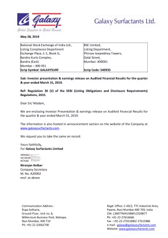 May 28, 2019  National Stock Exchange of India Ltd.,  BSE Limited,  Listing Compliance Department