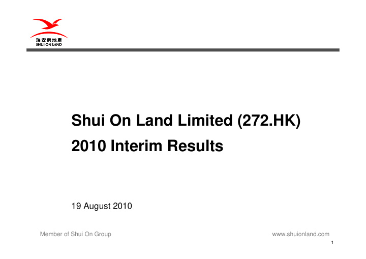 shui on land limited 272 hk 2010 interim results