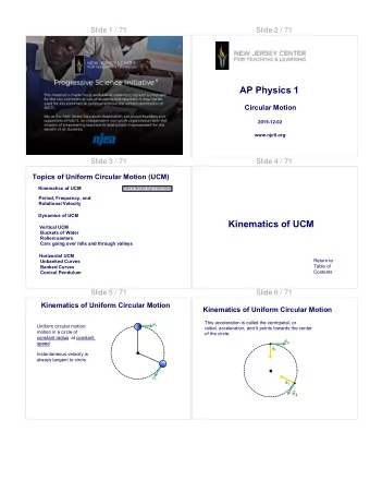 Kinematics of UCM  Vertical UCM  Buckets of Water  Rollercoasters  Cars going over hills and