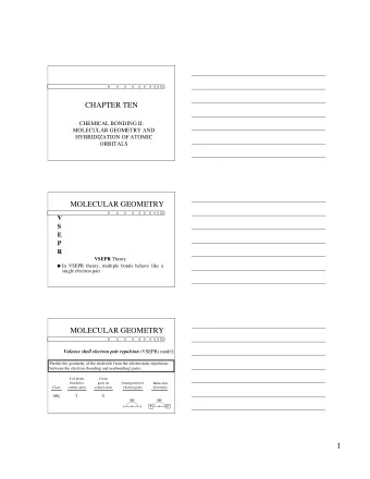 1  Cl  Be  Cl  MOLECULAR GEOMETRY  # of atoms  # lone  bonded to  pairs on  Arrangement of