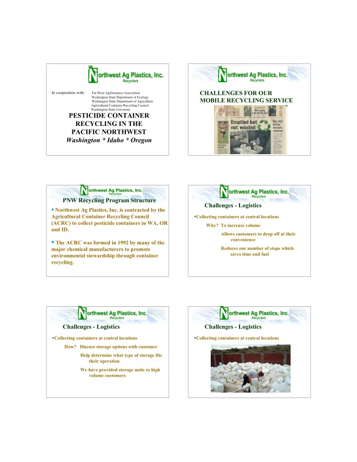 pesticide container recycling in the pacific northwest