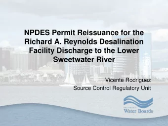 NPDES Permit Reissuance for the  Richard A. Reynolds Desalination  Facility Discharge to the Lower