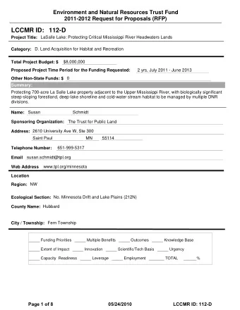 LCCMR ID: 112-D  Project Title:  LaSalle Lake: Protecting Critical Mississippi River Headwaters