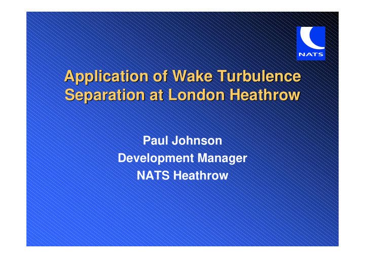 application of wake turbulence application of wake
