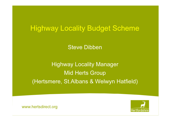 highway locality budget scheme