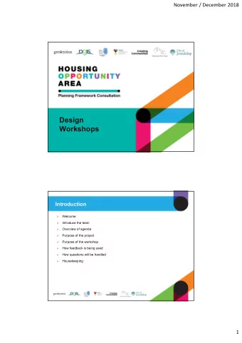 Design  Workshops  Introduction  Welcome    Introduce the team    Overview of agenda