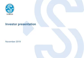 Investor presentation  November 2019  1  Important Notice Saras Groups Annual Financial Results