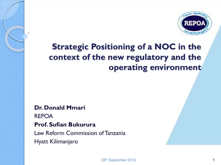 strategic positioning of a noc in the context of the new