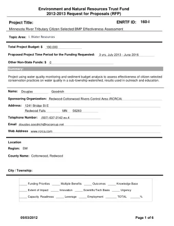 Environment and Natural Resources Trust Fund  2012-2013 Request for Proposals (RFP)  160-I  ENRTF