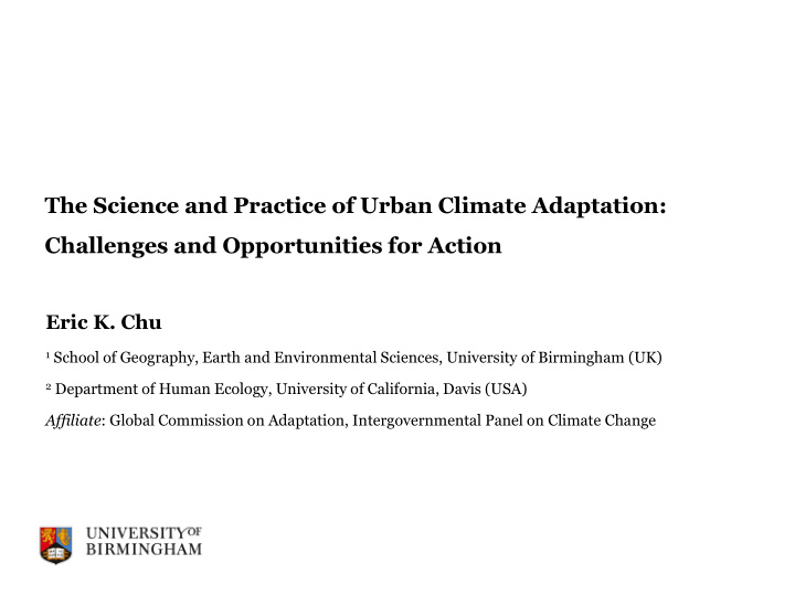 the science and practice of urban climate adaptation