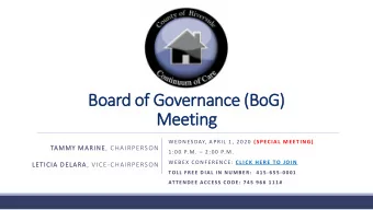 Meeting WEDNESDAY, APRIL 1, 2020 (SPECIAL MEETING)  TAMMY MARINE, CHAIRPERSON 1:00 P.M.  2:00
