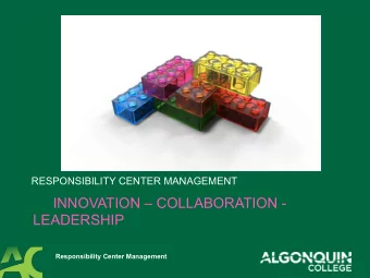 INNOVATION  COLLABORATION -  LEADERSHIP  Responsibility Center Management  Algonquin College