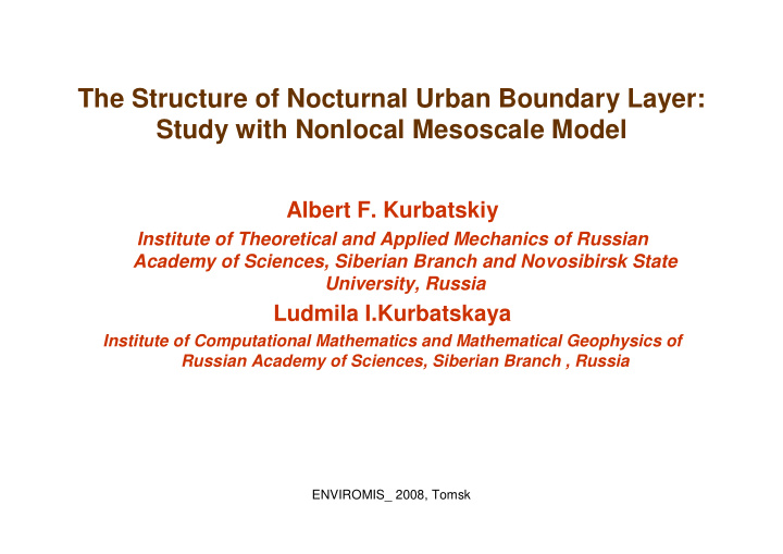 the structure of nocturnal urban boundary layer study