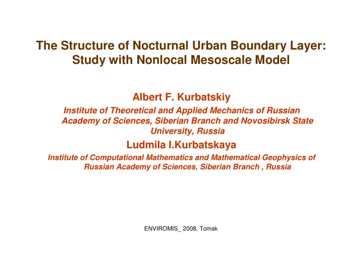 the structure of nocturnal urban boundary layer study