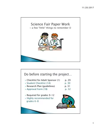 Checklist for Adult Sponsor (1)  p. 29  Student Checklist (1A)                    p. 30