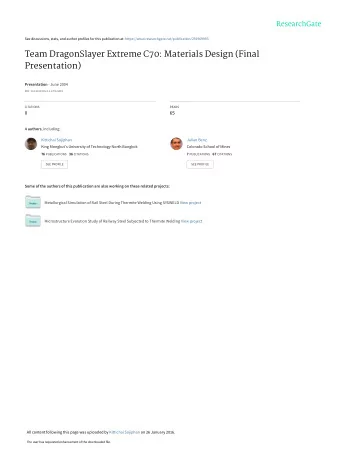 Team DragonSlayer Extreme C70: Materials Design (Final  Presentation) Presentation  June 2004