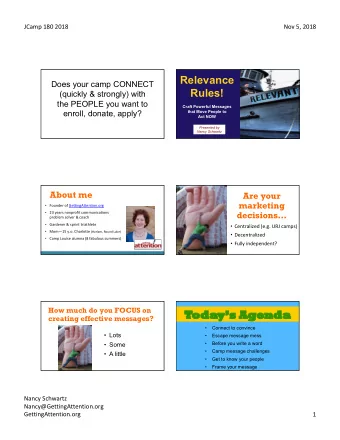 Tod  odays A  Agenda  a  creating effective messages?   Connect to convince  Lots