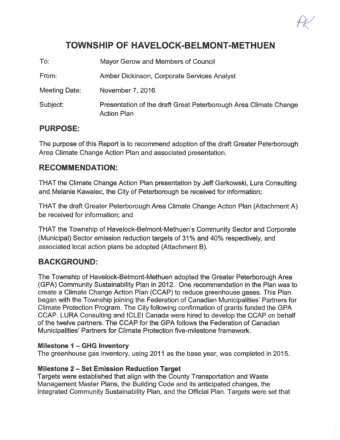 ^  TOWNSHIP OF HAVELOCK-BELMONT-METHUEN  To:  Mayor  Gerow and Members  of  Council  From:  Amber