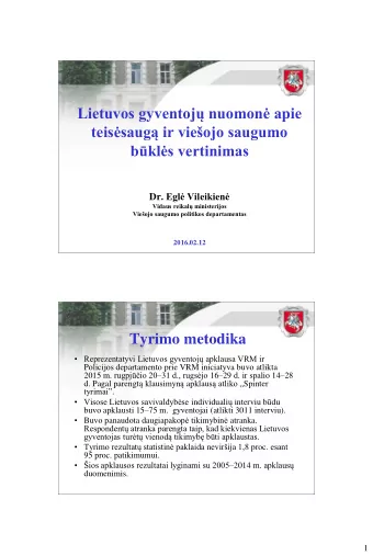 Lietuvos gyventoj nuomon apie  teissaug ir vieojo saugumo  bkls vertinimas Dr. Egl