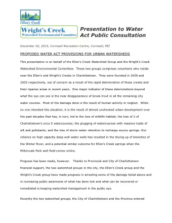 Presentation to Water  Act Public Consultation December 02, 2015, Cornwall Recreation Centre,