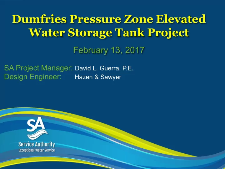 dumfries pressure zone elevated water storage tank project