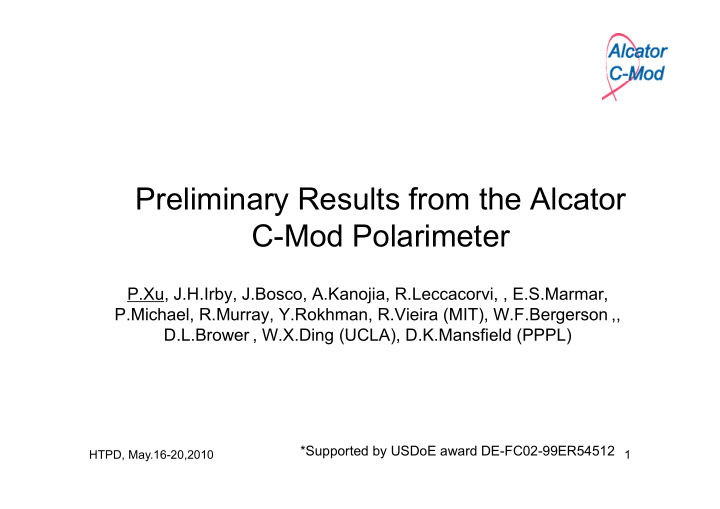 preliminary results from the alcator preliminary results