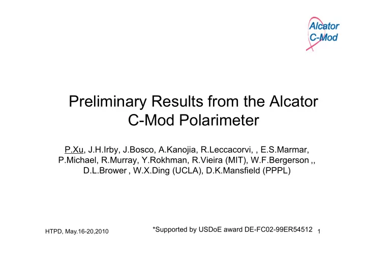 preliminary results from the alcator preliminary results