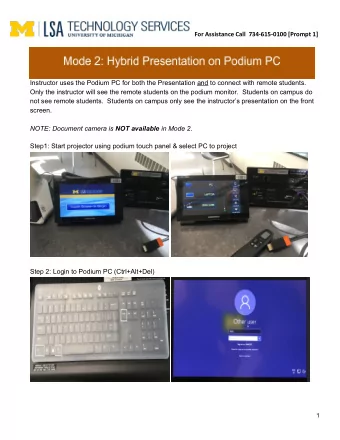 Mode 2: Hybrid Presentation on Podium PC Instructor uses the Podium PC for both the Presentation