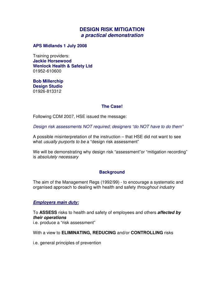 design risk mitigation a practical demonstration