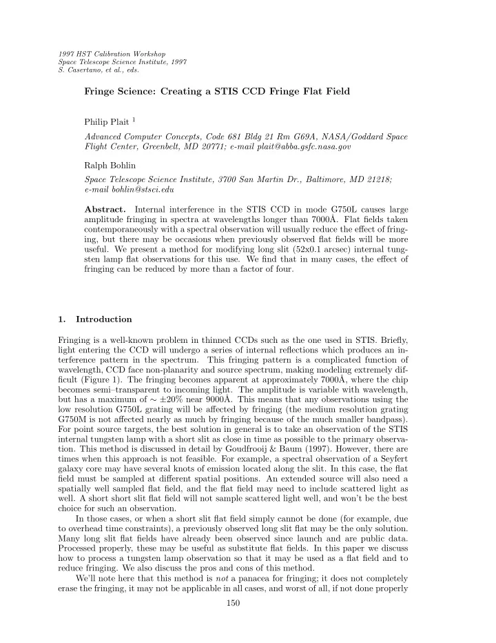 fringe science creating a stis ccd fringe flat field
