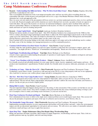 Camp Maintenance Conference Presentations 1. Keynote  Understanding Our Different Styles  Why