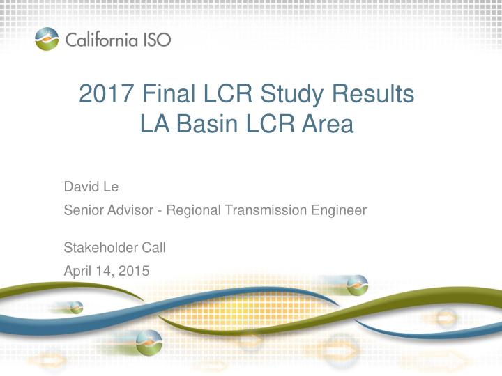 2017 final lcr study results
